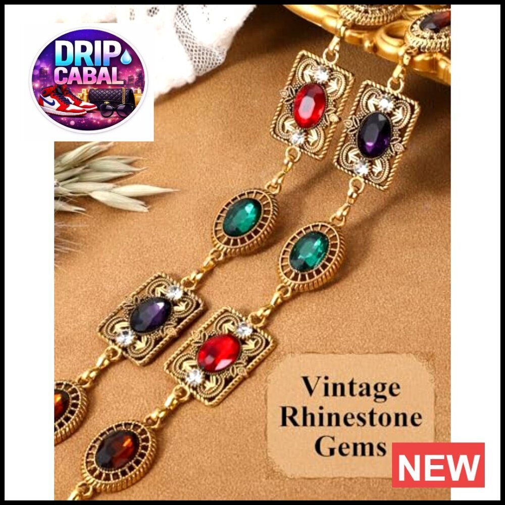 Vintage Western Concho Chain Belt Rhinestone Goho Metal Waist Accessory - Picture 4 of 6